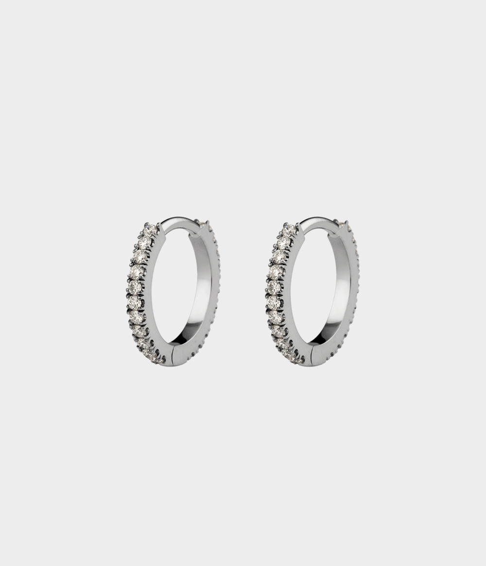 Pavé Diamond Hoops Small in Palladium with Diamond