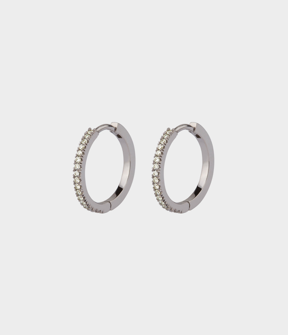Pavé Diamond Hoops Medium in Palladium