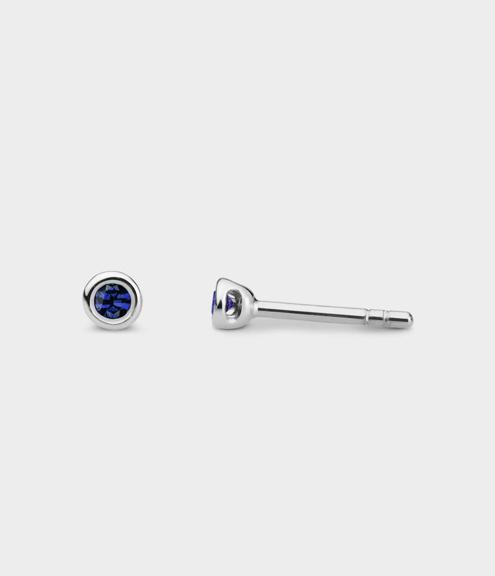 Mini Halo Stud Earrings / Silver / Blue Sapphires