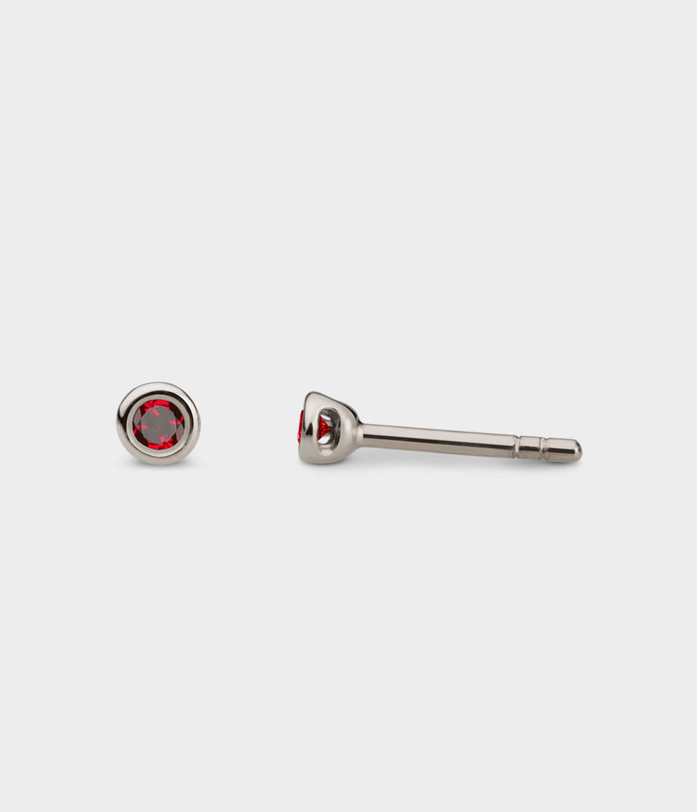 Mini Halo Stud Earrings / 18 Carat White Gold / Rubies