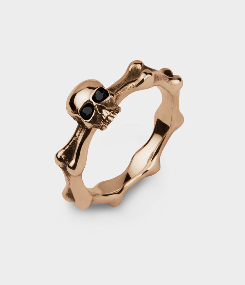 Mini Skull & Bones in 9ct Rose Gold with Black Sapphire, Size X