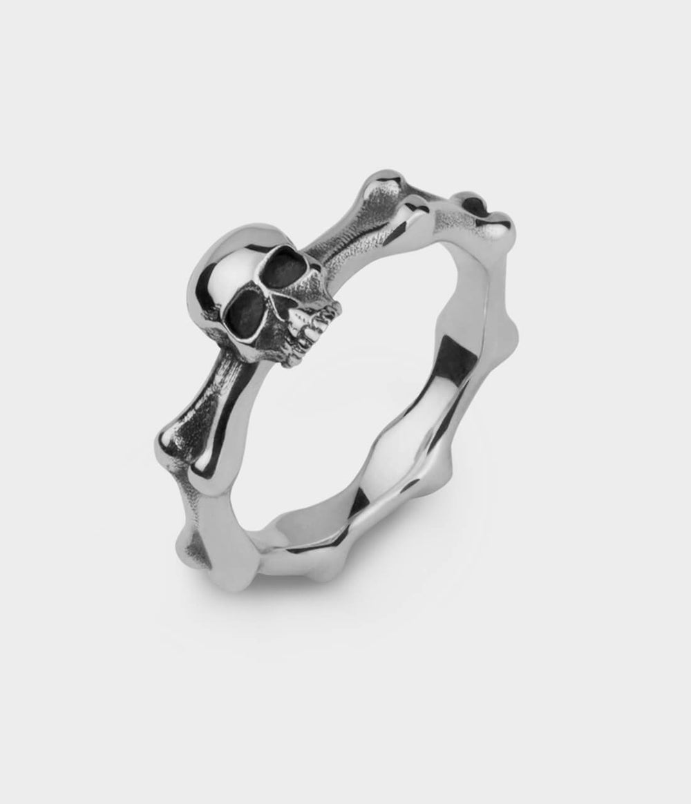 Mini Skull & Bones Ring in Silver, Size L
