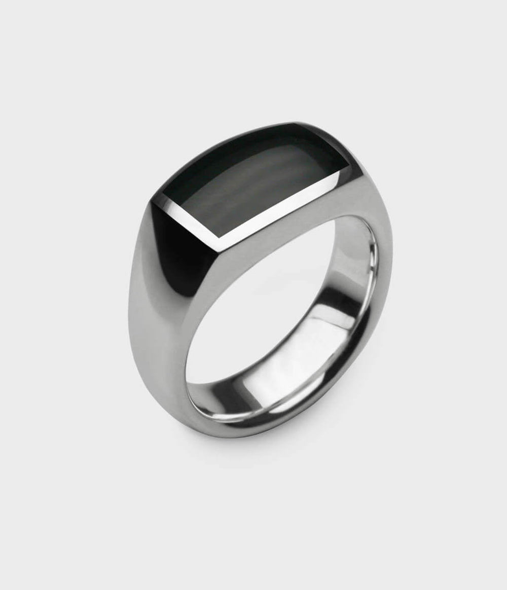 Inlaid Oxford Signet Ring in Silver with Onyx, Size V