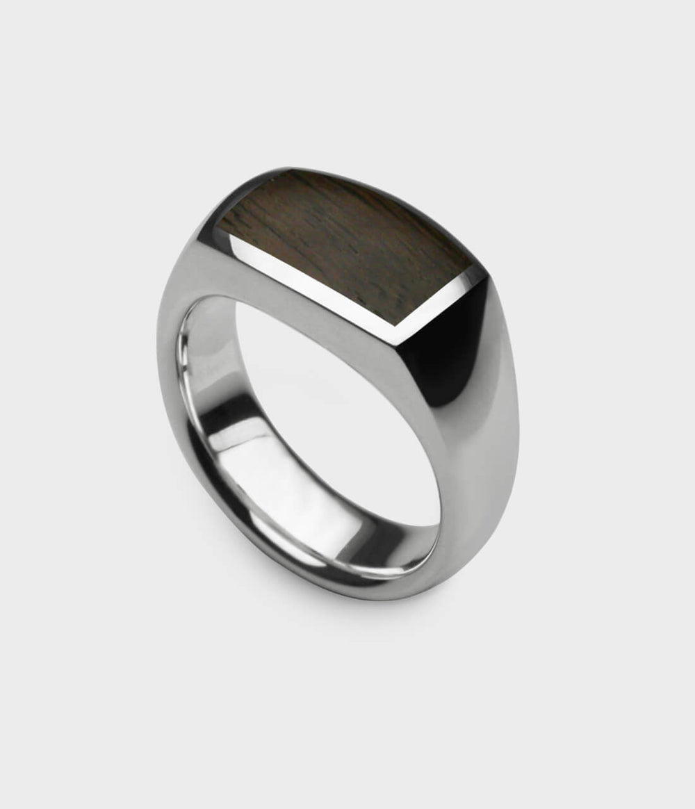 Inlaid Oxford Ring Thames Wood London Oak London Oak in Silver, Size R