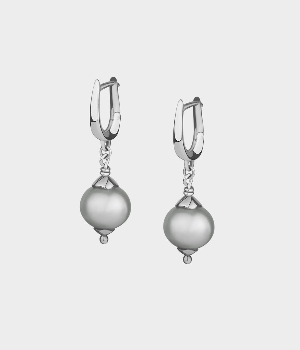 Ruben Pearl Drops in Silver with Grey Pearls
