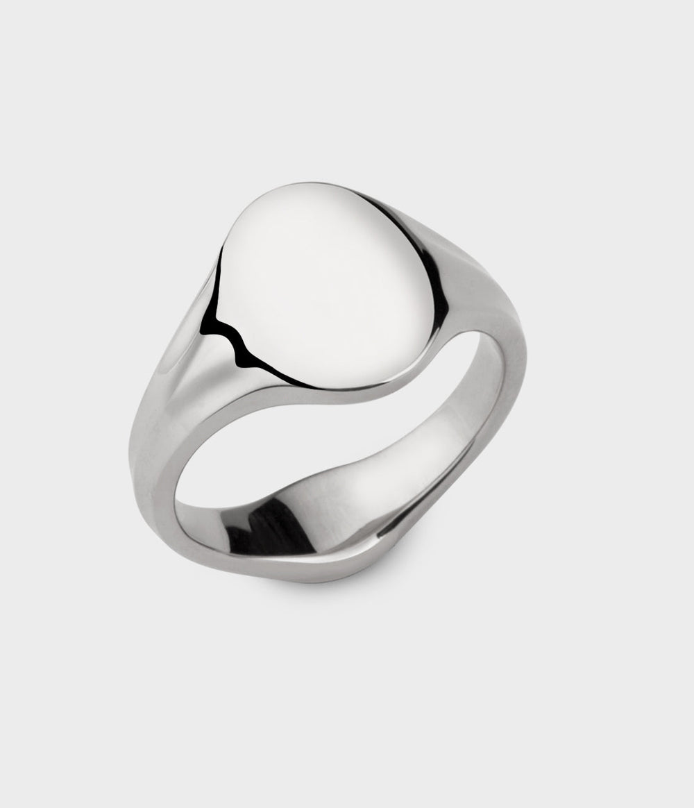 Small Oval Signet Ring in Silver, Size K