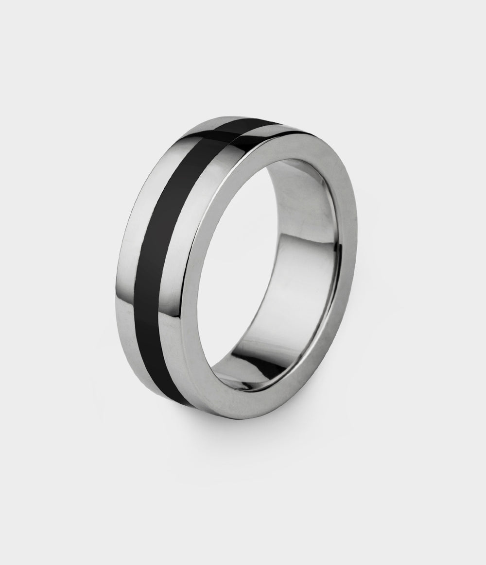 Stone Geo Ring in Silver with Onyx, Size Q