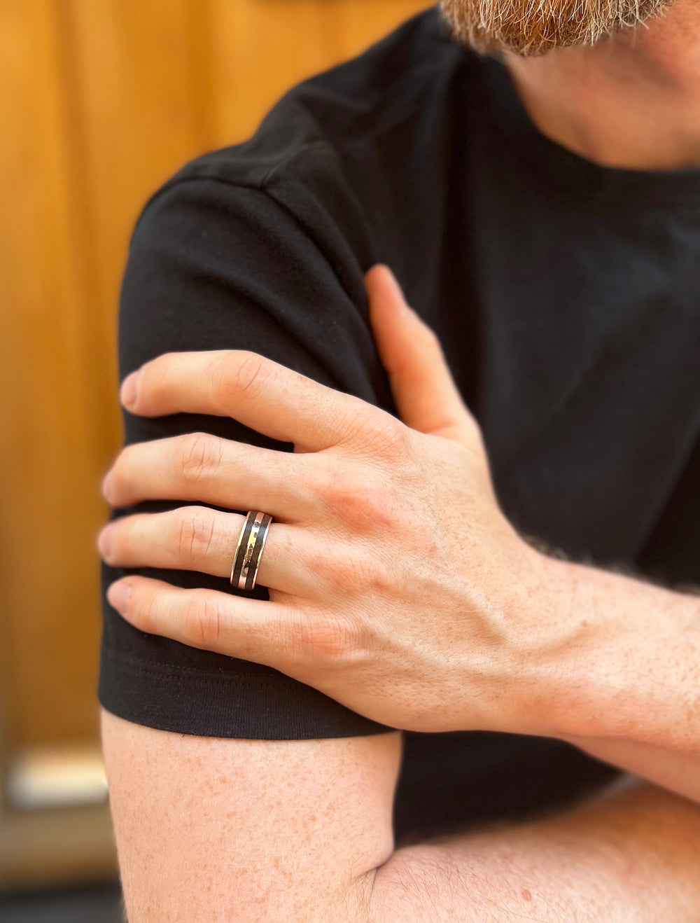 London Oak Double Geo Ring in Silver, Size O1/2