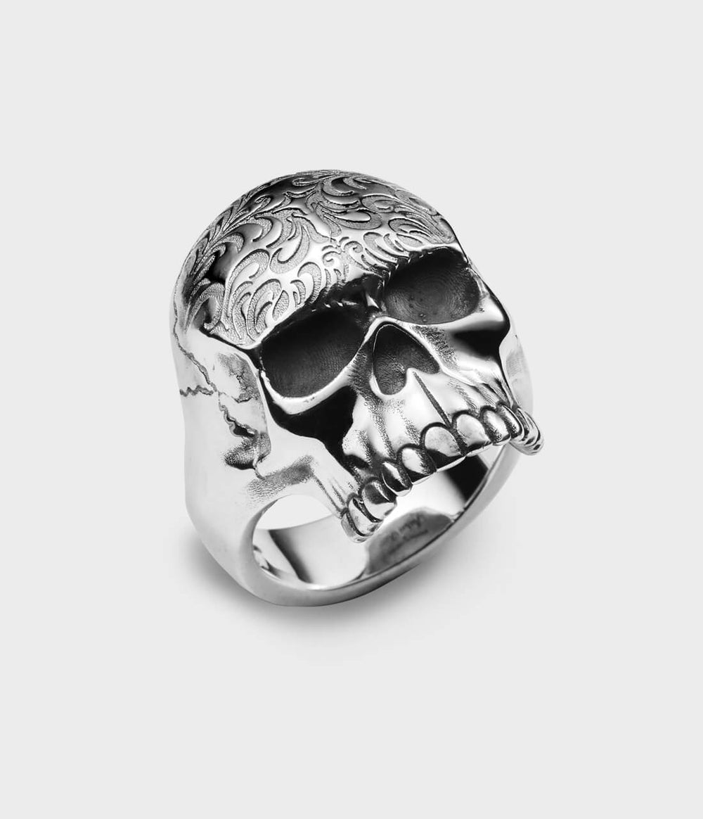 Skull Tattoo Ring in Silver, Size W