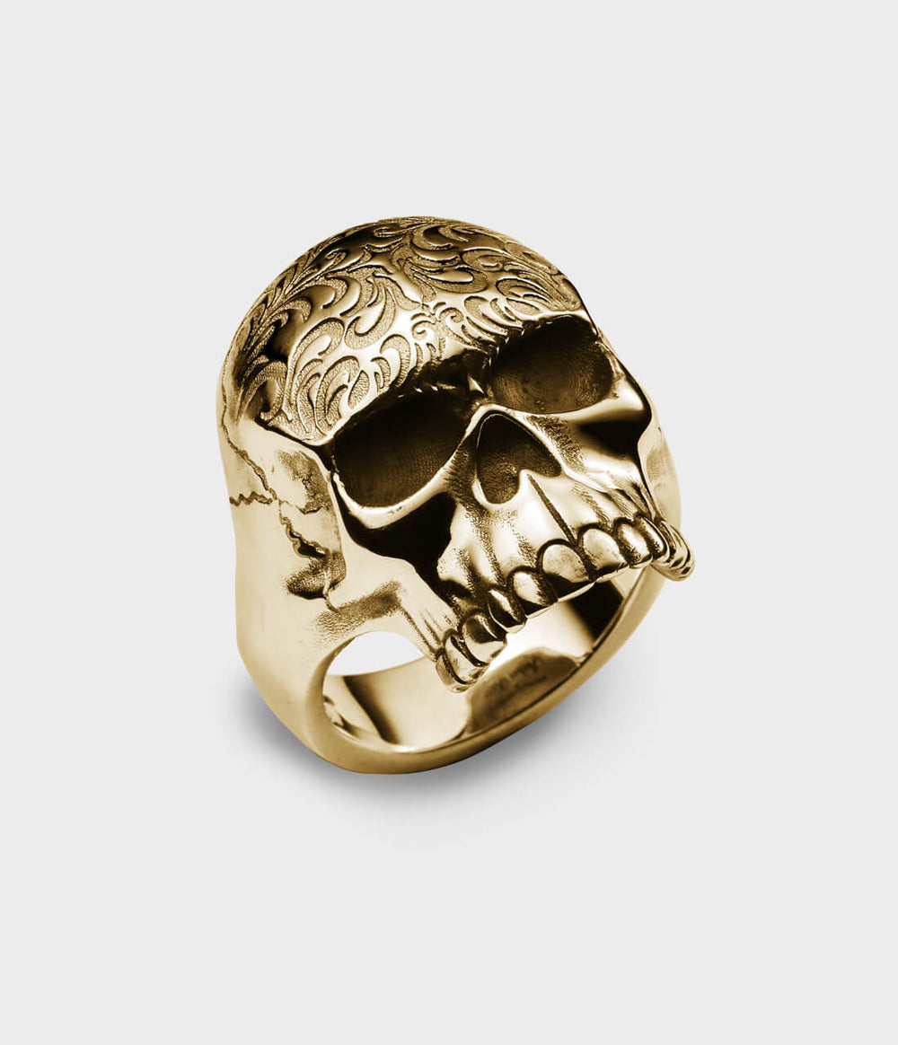 Skull Tattoo Ring in Yellow Gold Vermeer, Size T