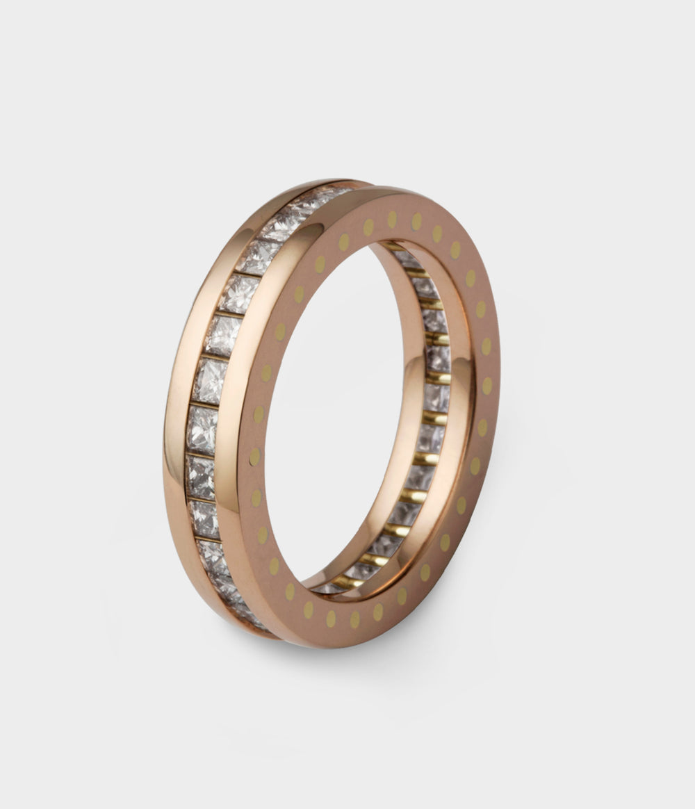 Slim Geo Ellipse Eternity Ring in 9ct Rose Gold with Diamonds, Size T