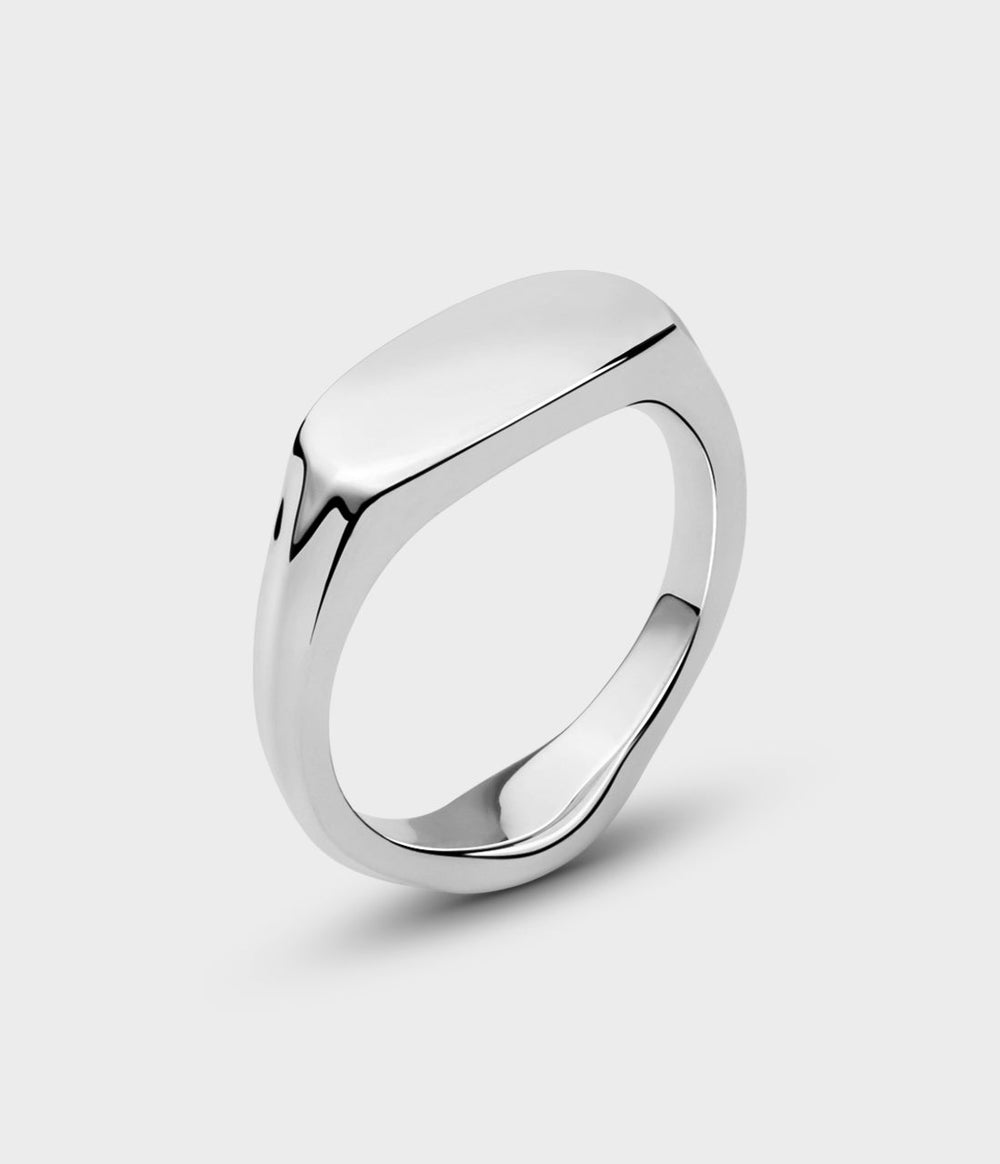 Slim Signet Ring in Silver, Size S - Main View