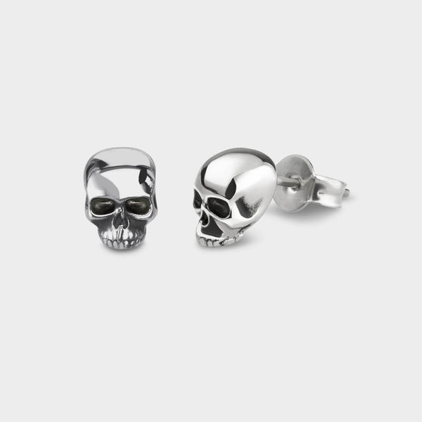 Skull Stud Earrings in Sterling Silver, side view