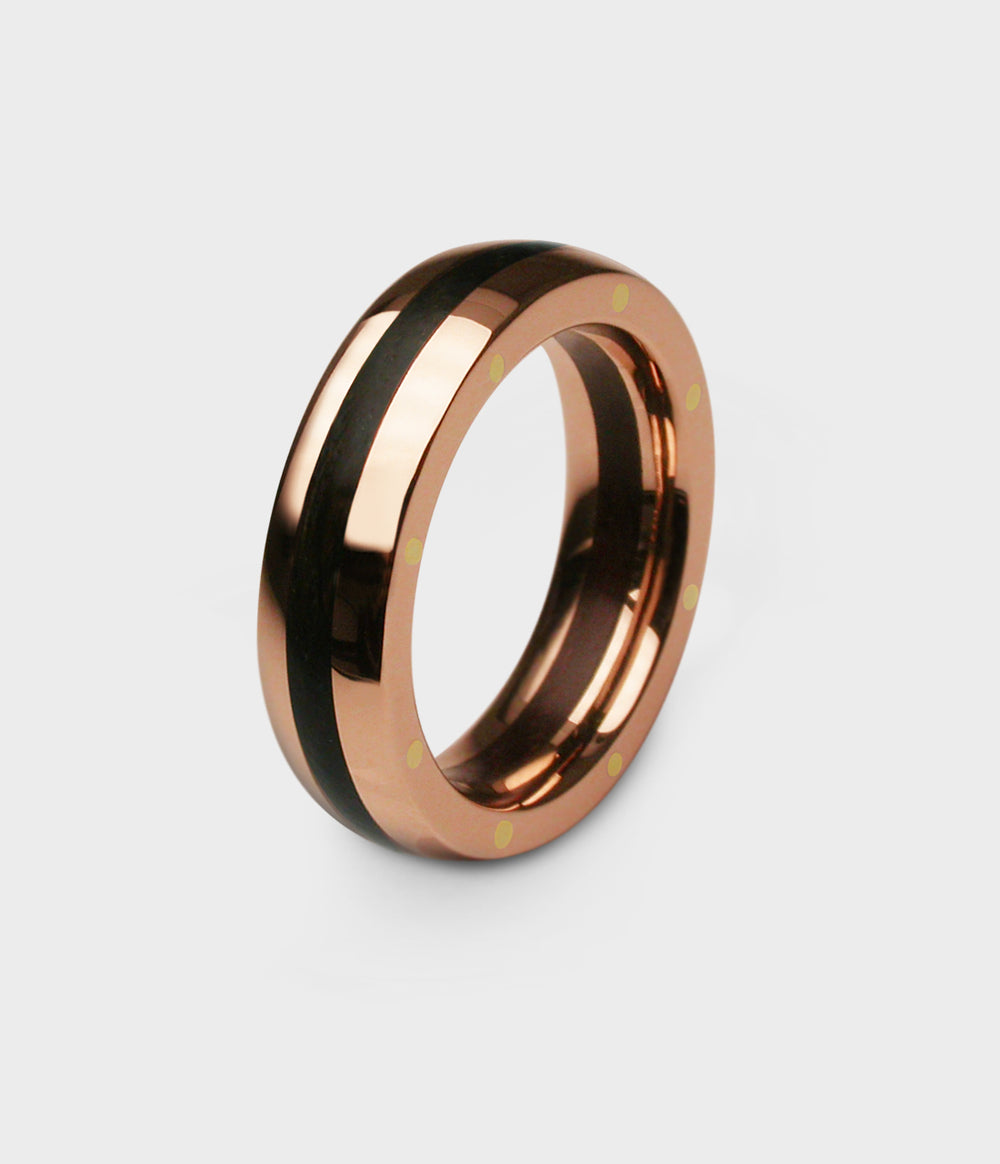 Thames Wood London Oak Geo Ellipse Slim Ring in 9ct Rose Gold, Size P1/2