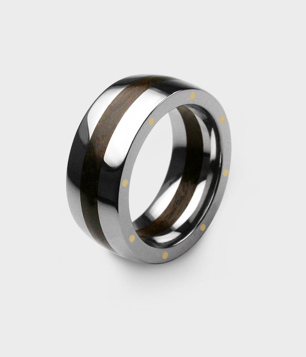 London Oak Geo Ellipse Ring in Silver, Size Z2