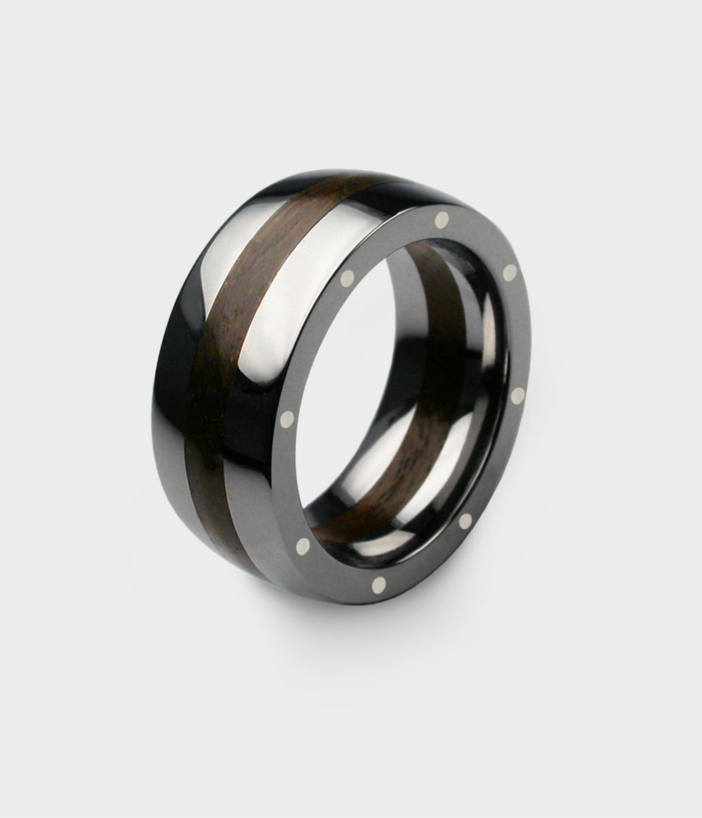 Thames Wood London Oak Geo Ellipse Ring in Titanium, Size K1/2