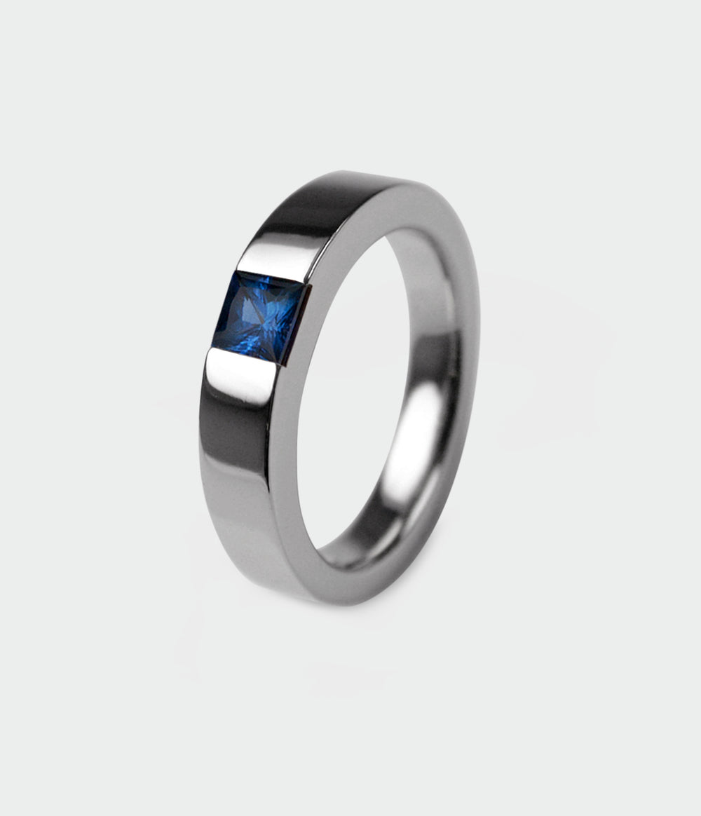 Times Square 4 Ring in Silver with Blue Sapphire, Size T
