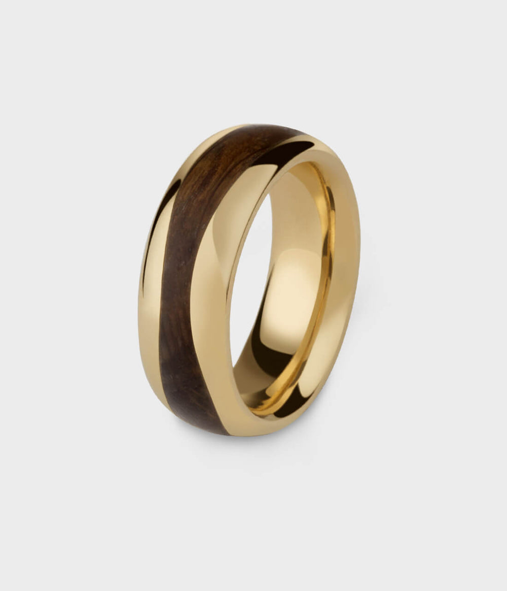 Thames Wood London Oak Wave Ring in 9ct Yellow Gold, Size T