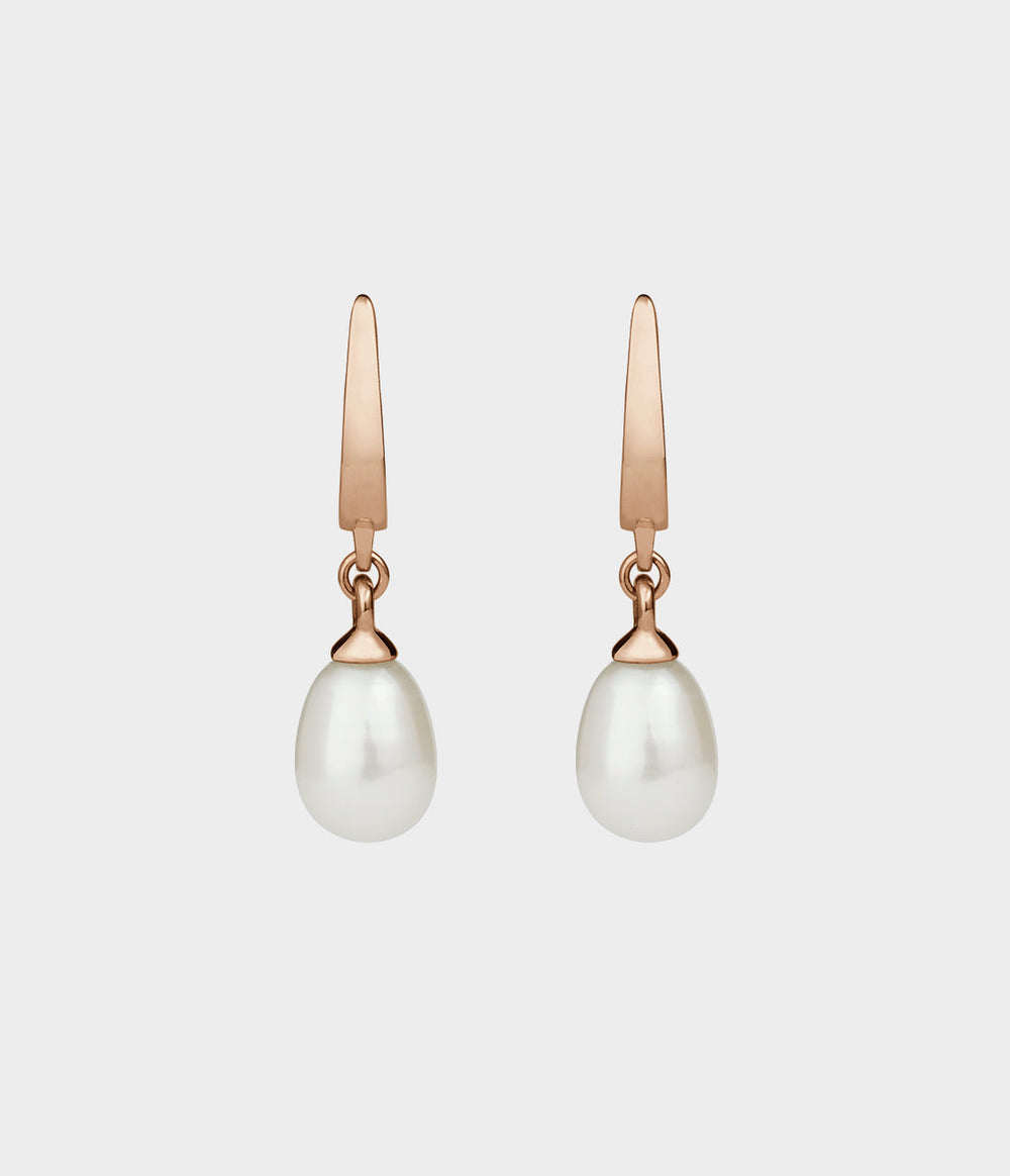 Vermeer Drop Pearl Earrings / 9 Carat Rose Gold / Pear Shaped White Pearls