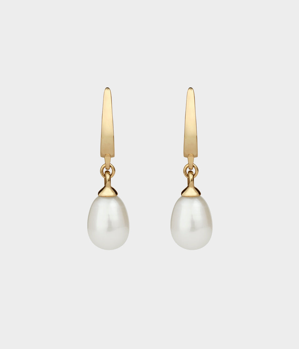 Vermeer Drop Pearl Earrings / 9 Carat Yellow Gold / Pear Shaped White Pearls