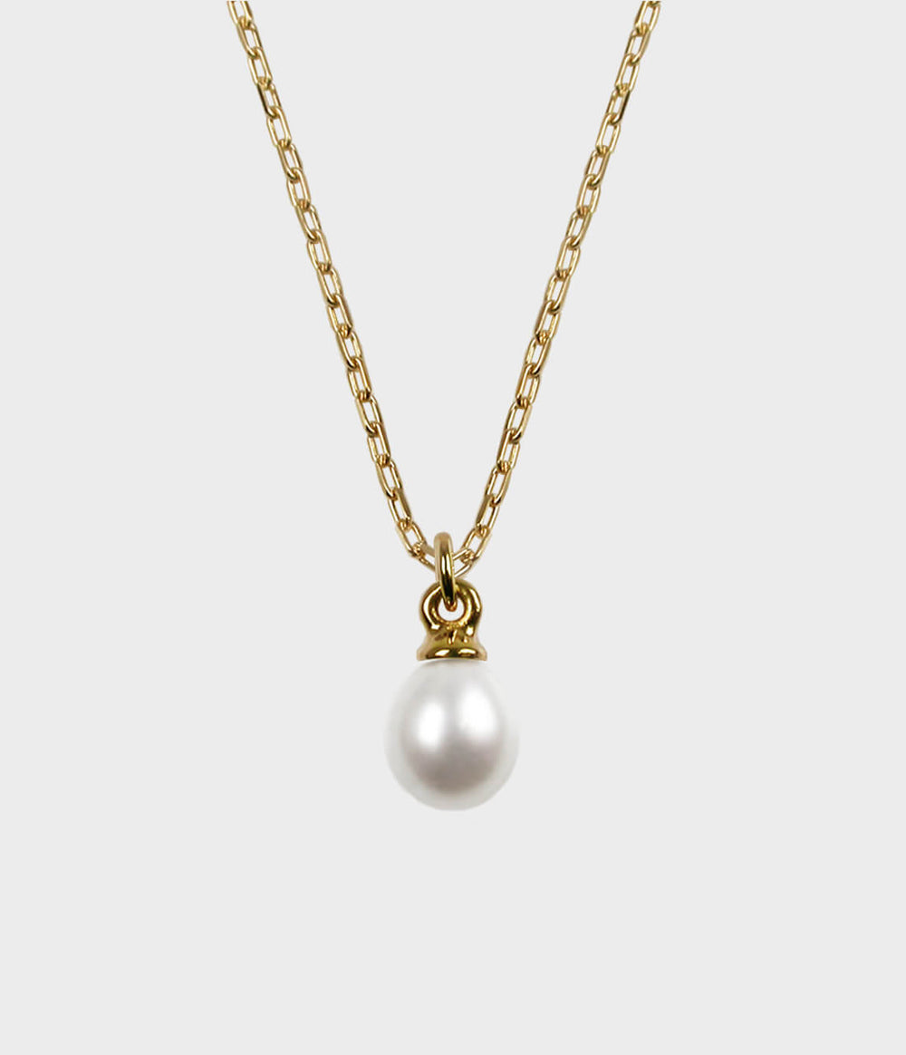 Vermeer Pearl Drop Necklace / 9ct Yellow Gold / Pear Shaped White Pearl