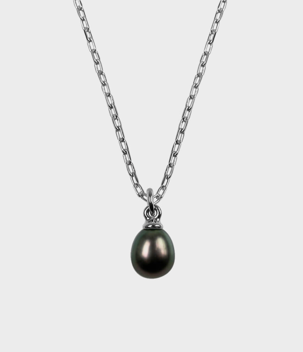 Vermeer Pearl Drop Necklace / Sterling Silver / Pear Shaped Peacock Pearl