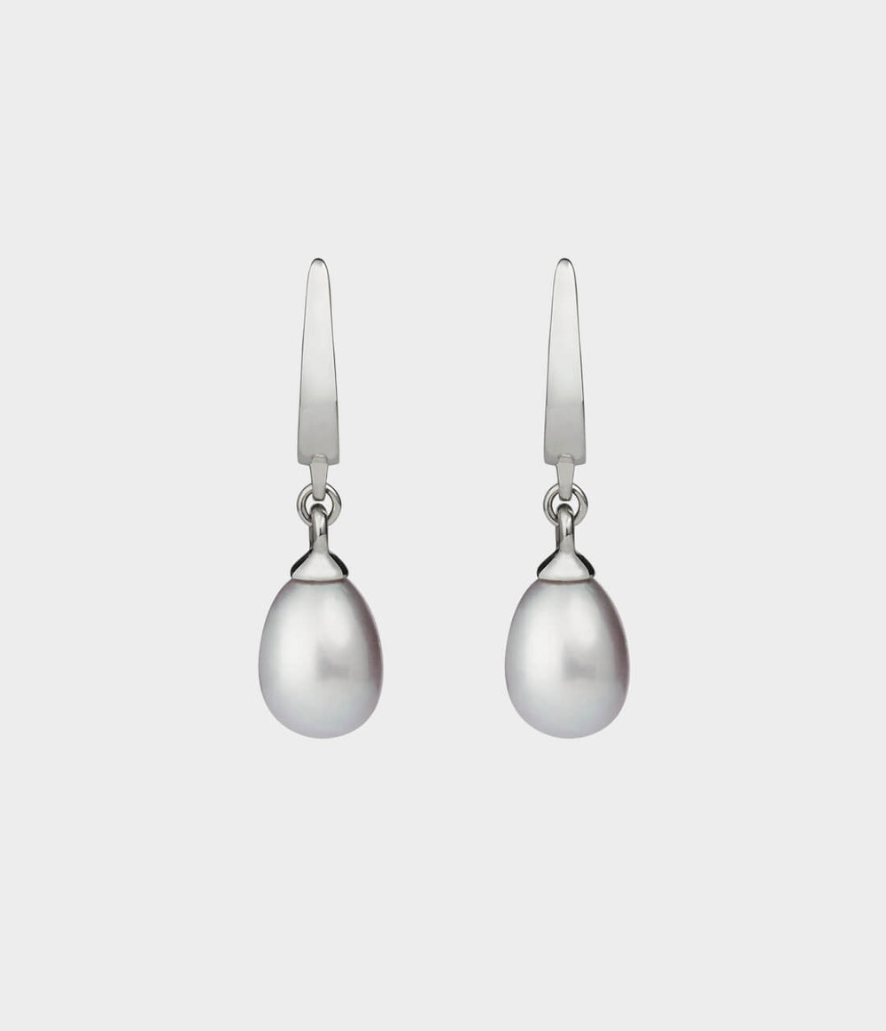 Vermeer Drop Pearl Earrings / Sterling Silver / Pear Shaped Grey Pearls