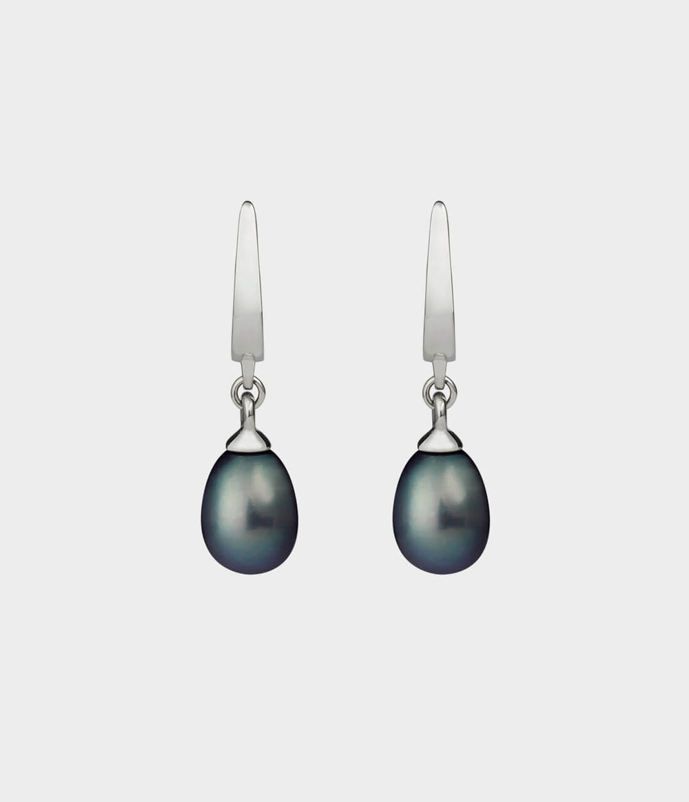 Vermeer Drop Pearl Earrings / Sterling Silver / Pear Shaped Peacock Pearls