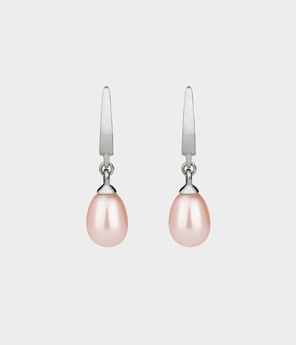 Vermeer Drop Pearl Earrings / Sterling Silver / Pear Shaped Pink Pearls