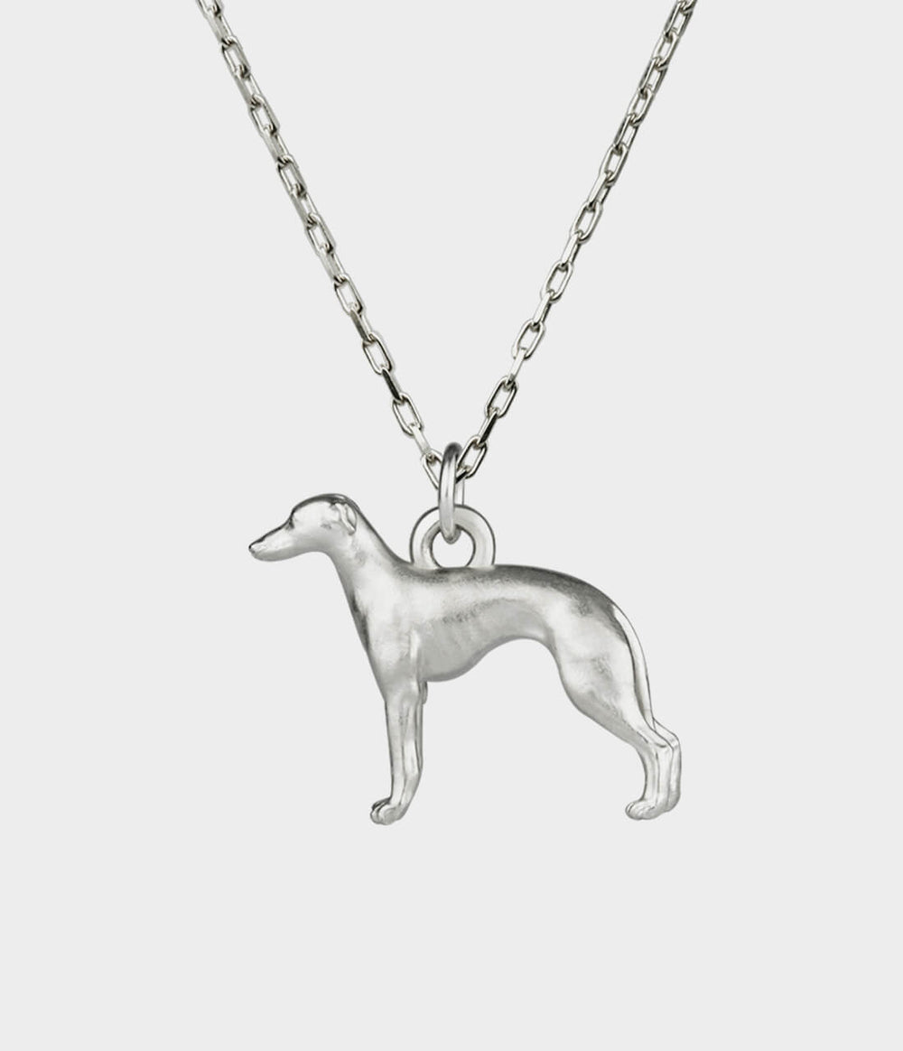 Whippet Charm Necklace / Sterling Silver / No Stones
