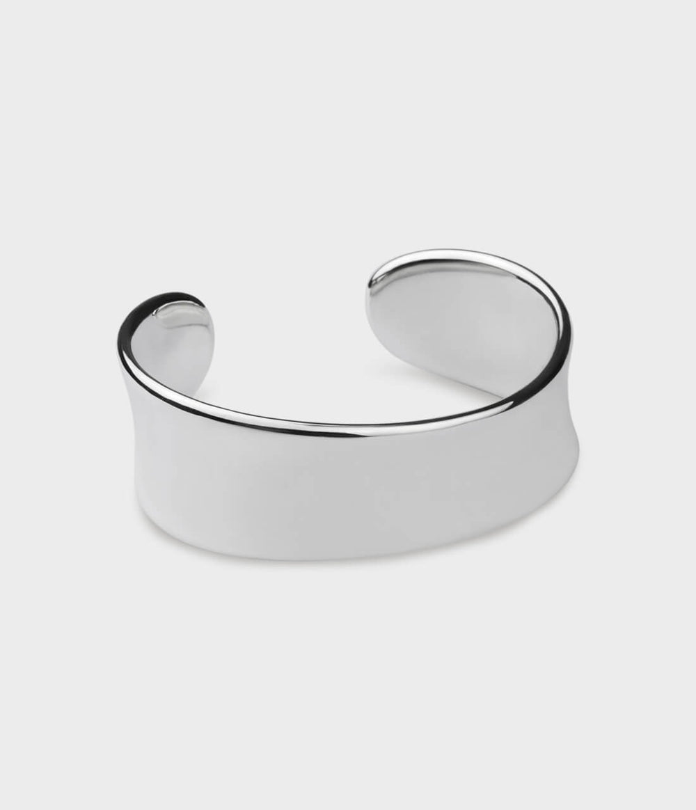 Liquid Wide Bangle in Silver, Size Medium