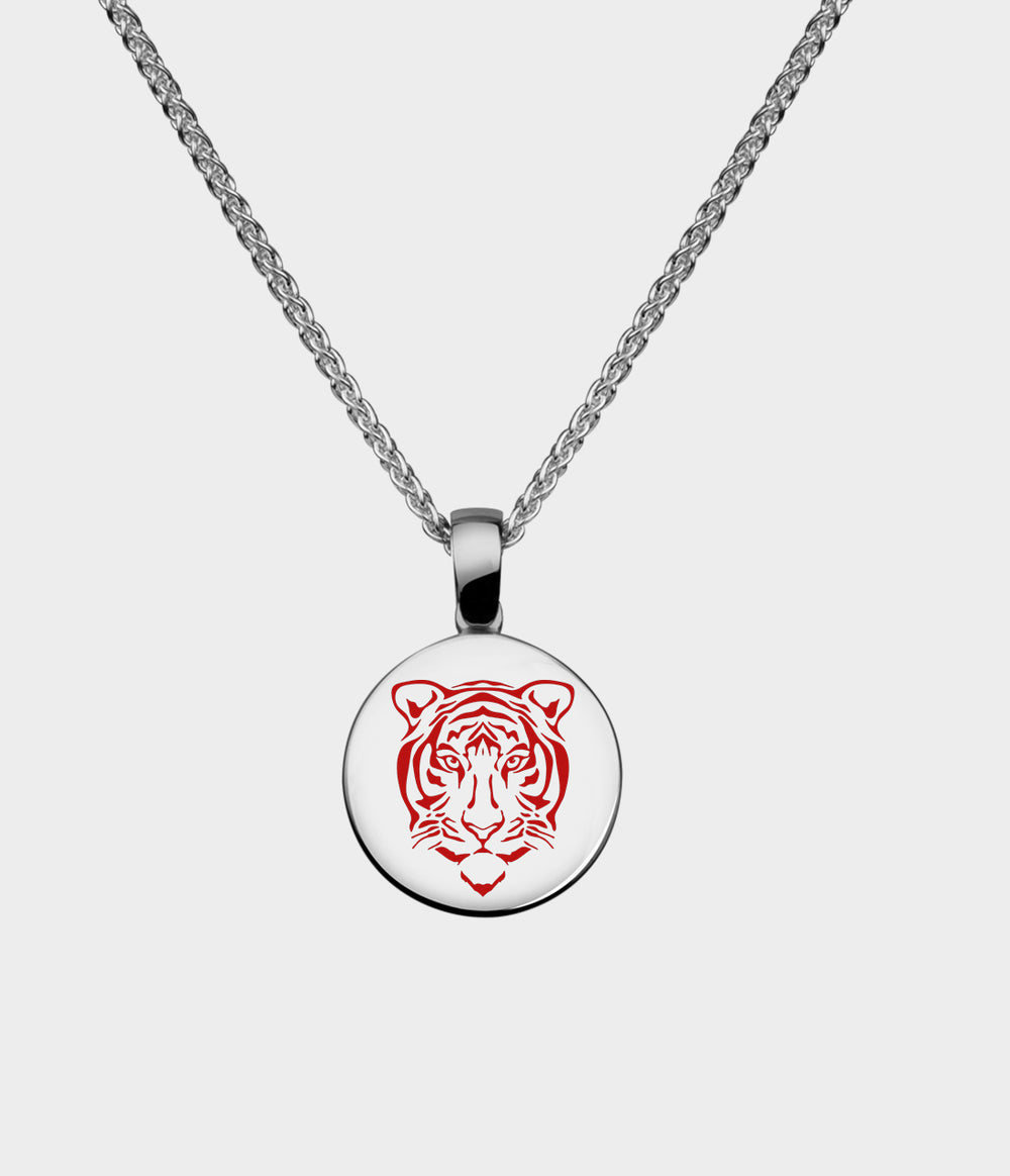 Year of the Tiger Necklace Silk Disc in Silver
