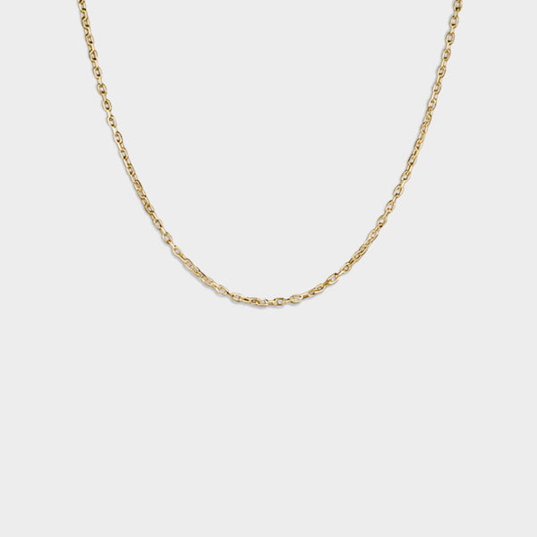 yellow gold charm chain detail.