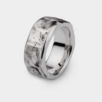a side profile of our beaten ring in sterling silver.