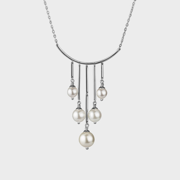 front view of the white pearl and silver blanche necklace.