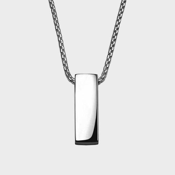 close up picture of a solid silver Block Necklace