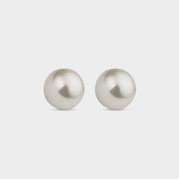 front view of large white freshwater pearl studs.