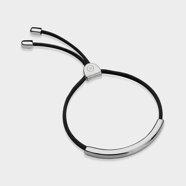 a silver and black cord bracelet with silver toggle