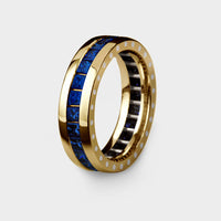 3/4 view of a geo ellipse eternity ring in platinum and black sapphires