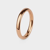 side view of a halo slim wedding ring in rose gold