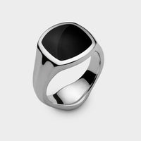 solid silver Inlaid Signet Ring with black onyx.