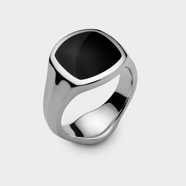 solid silver Inlaid Signet Ring with black onyx.