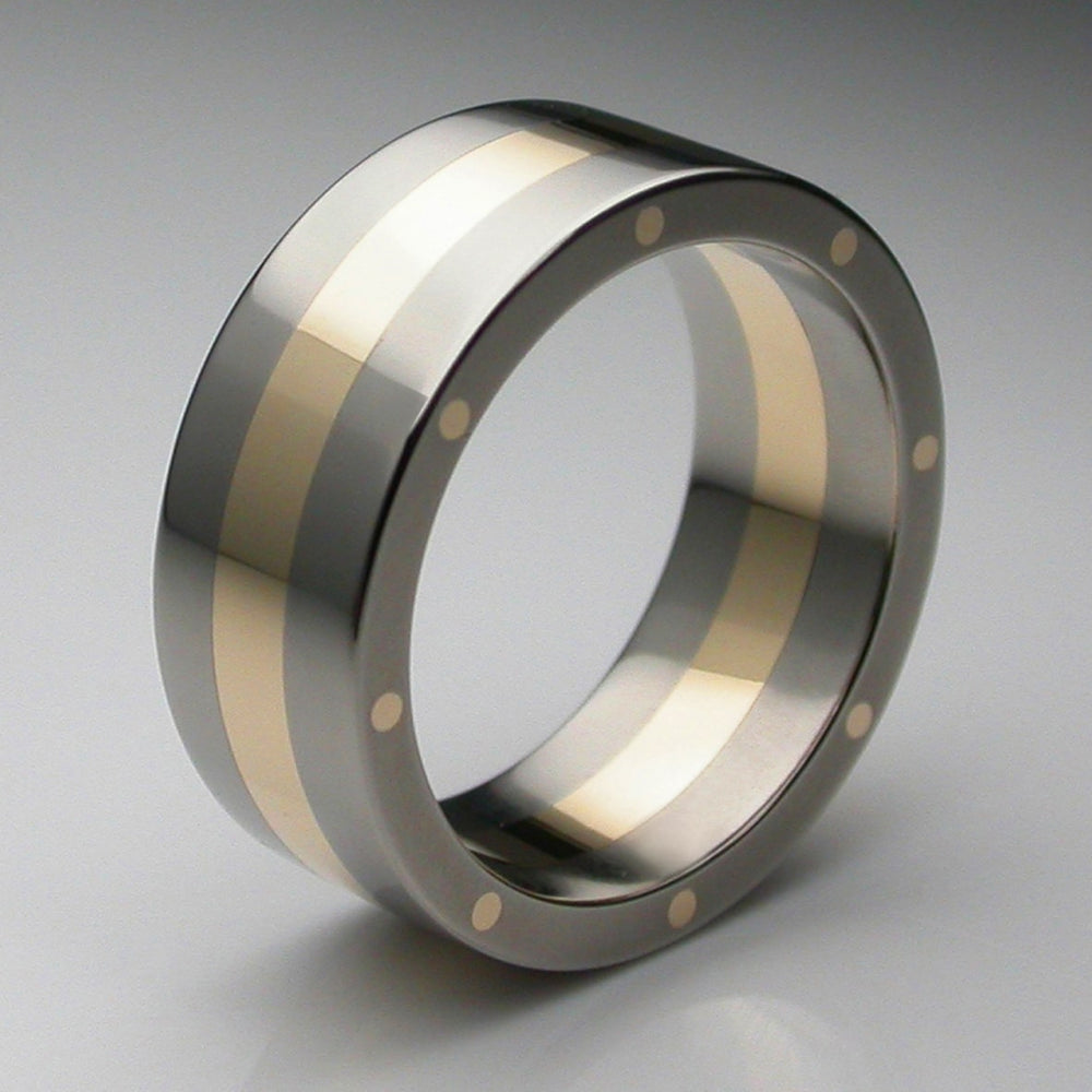 Metal Geo Wide Ring in 14ct Yellow Gold, Size U1/3