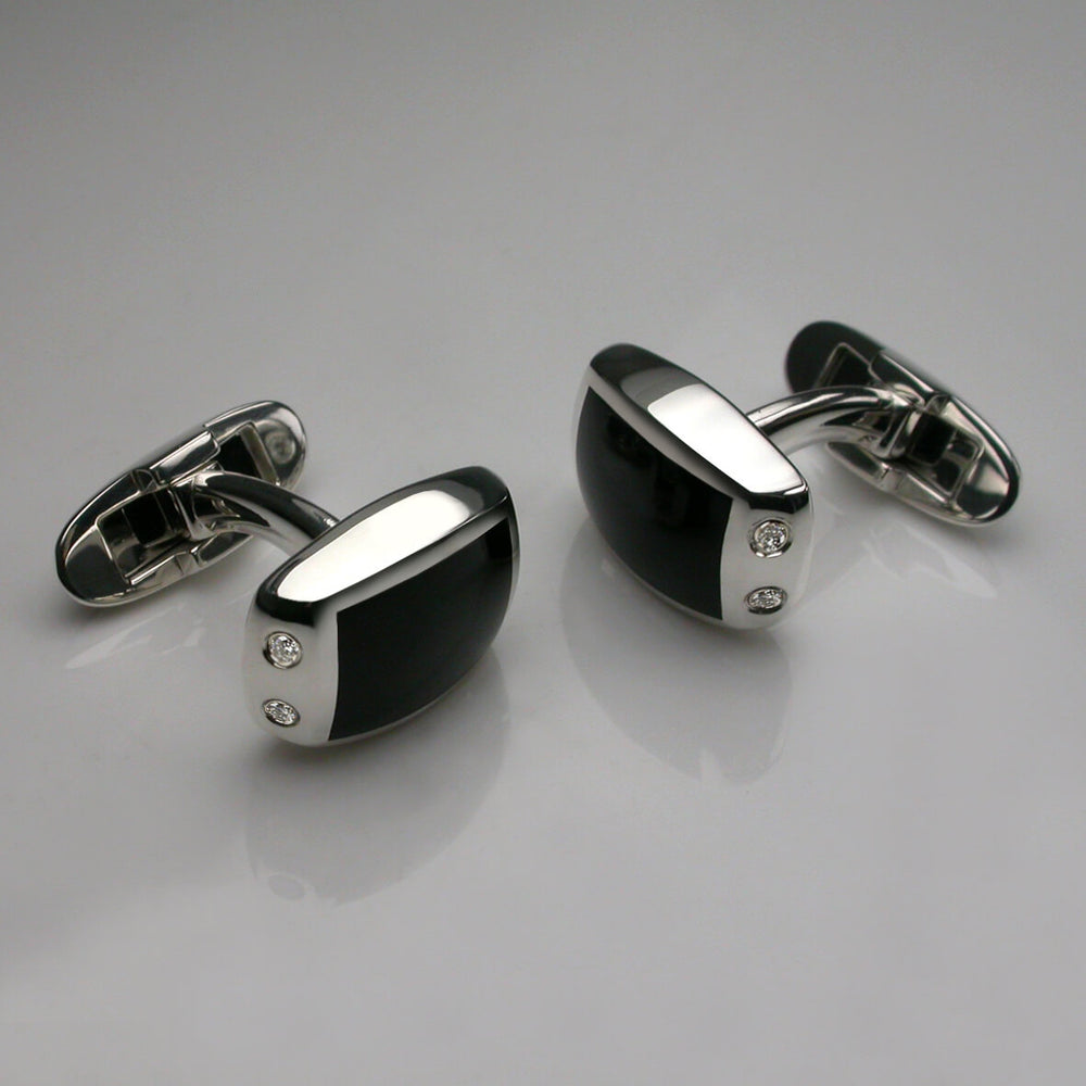 Oxford Cufflinks in Silver with Onyx and Diamond