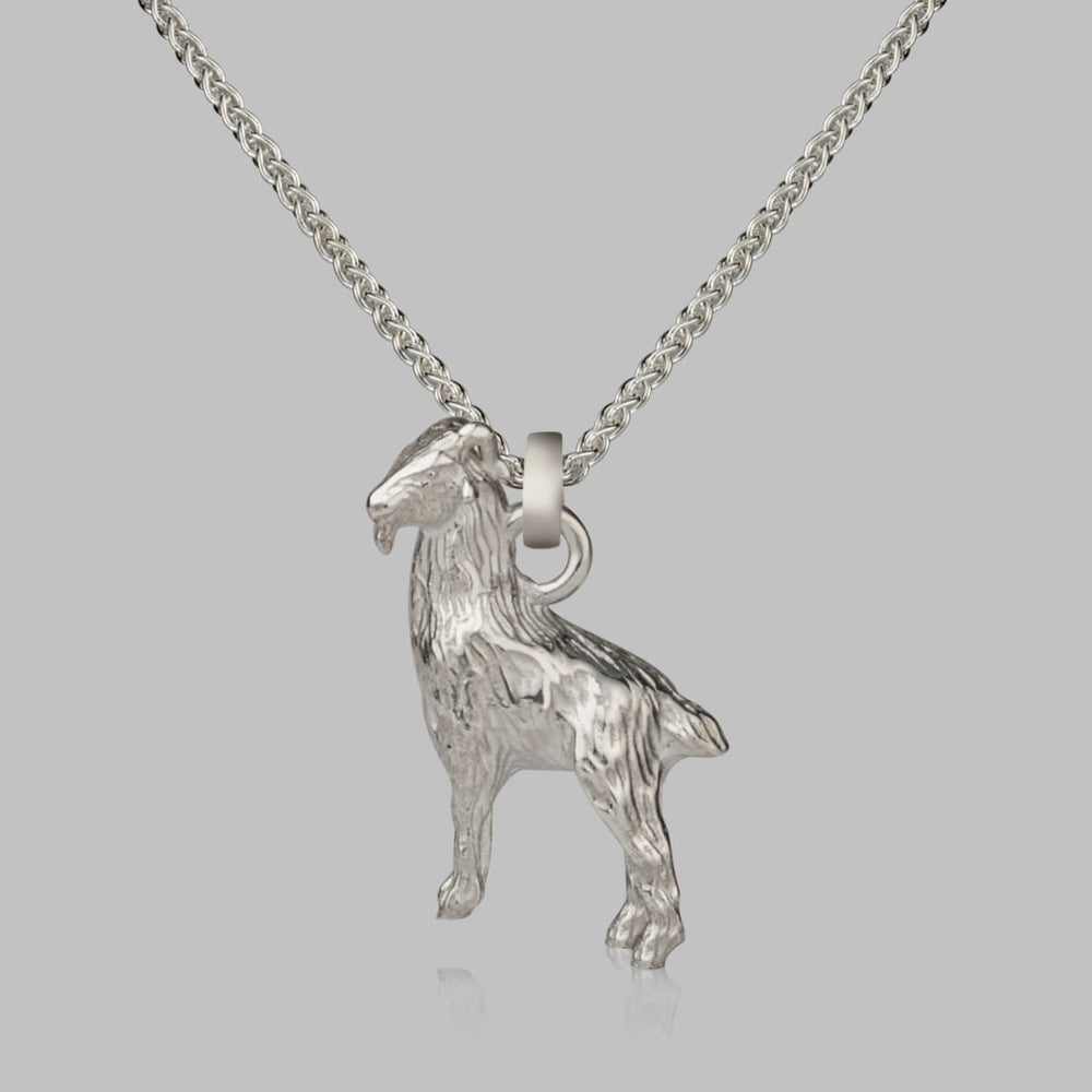 Large Goat Silver Necklace in Silver