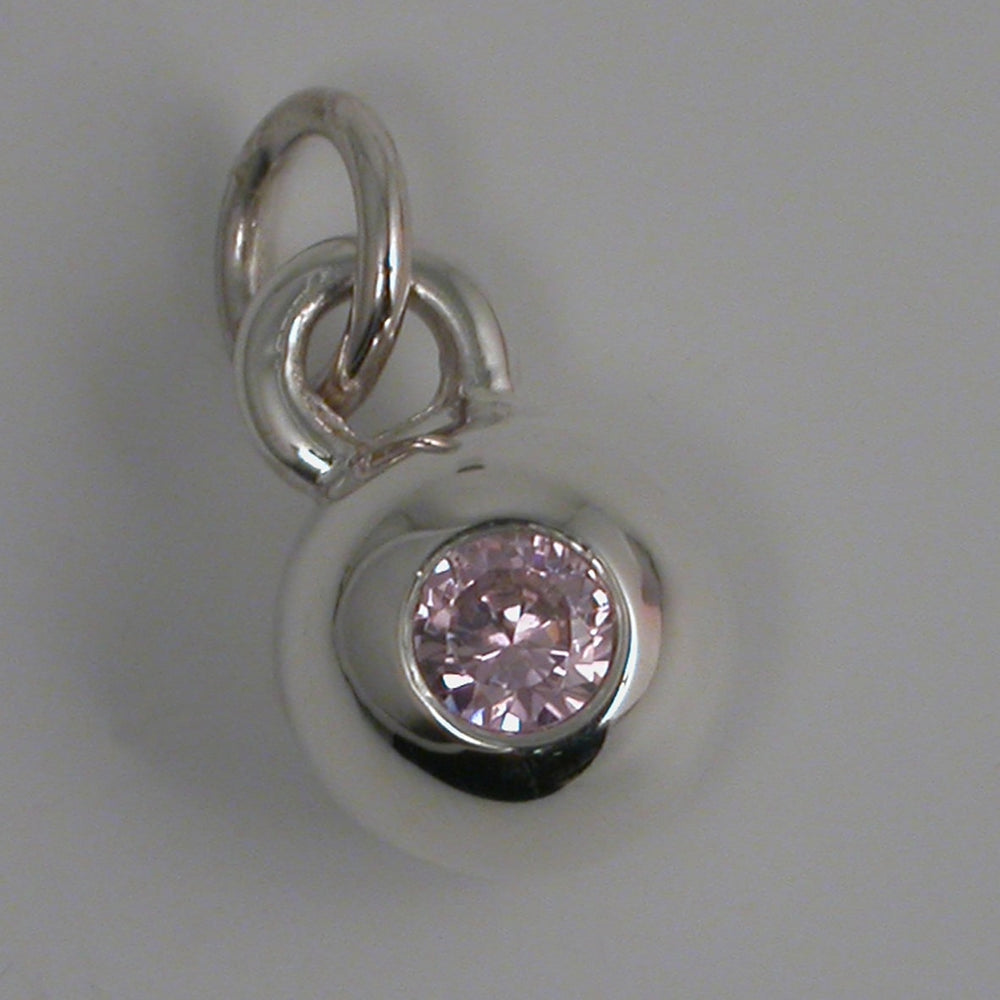 Silver Ball & Stone Charm with Pink Tourmaline