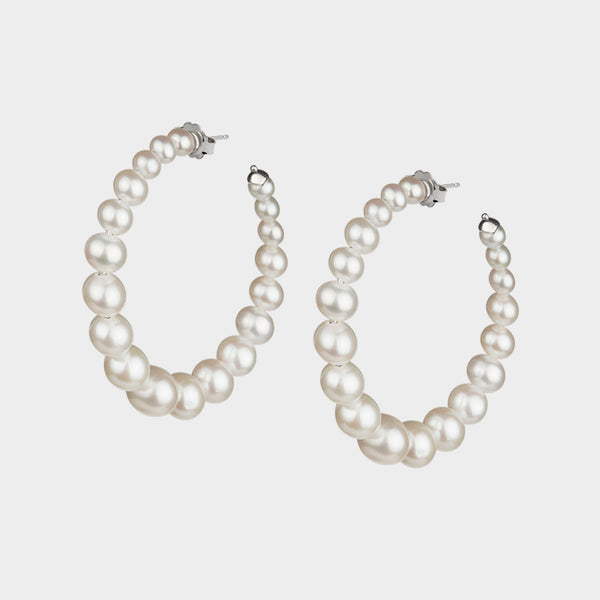 Large Colette Pearl Hoop Earrings in Sterling Silver