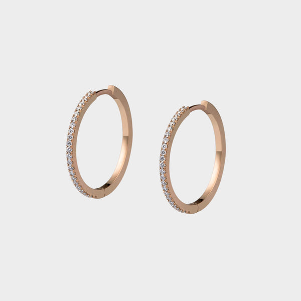 large pavé hoop earrings in rose gold with diamonds