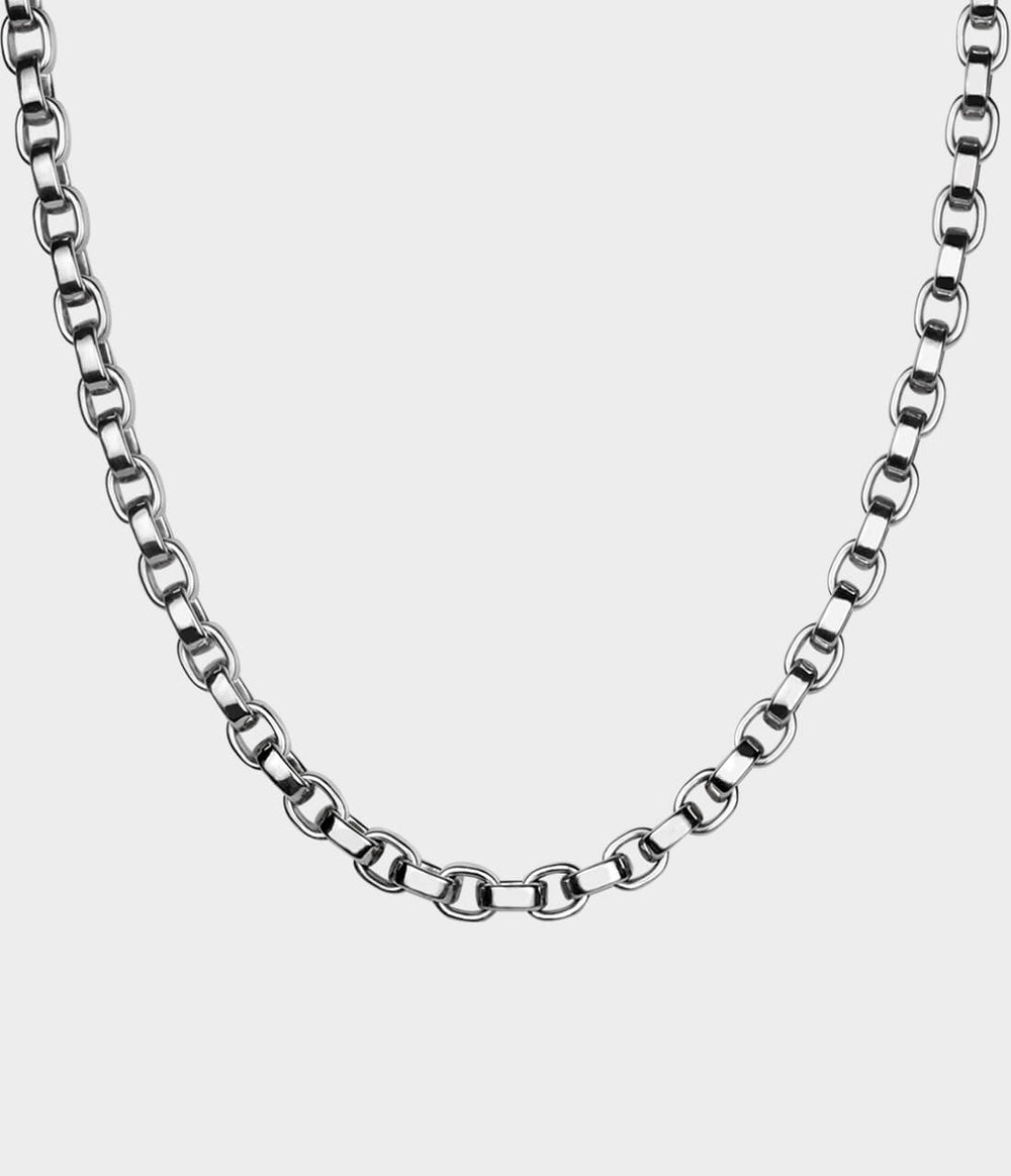 silver link necklace in closeup
