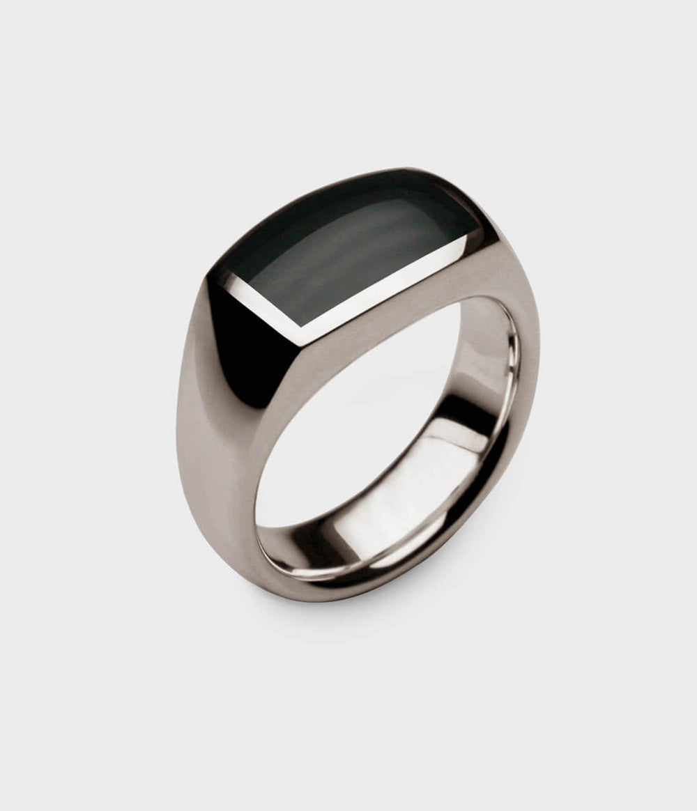 Inlaid Oxford Signet Ring in 9 Carat White Gold - Custom Option